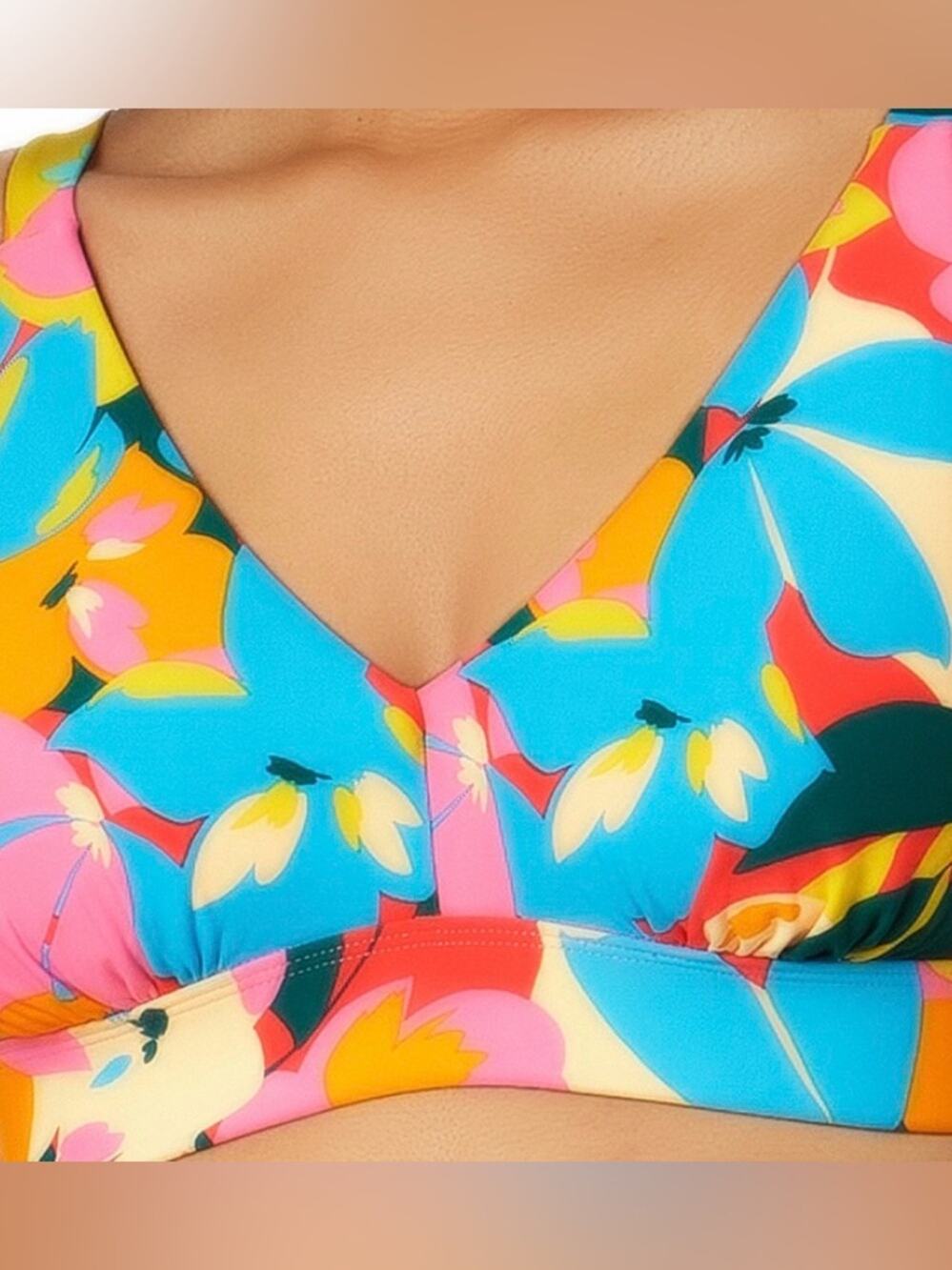 Anne Cole Plumeria Multicolor Tropical Floral Bikini Top Sz S